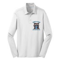 Funny Fathers Day Just A Dad Who Always Came Back With The Milk Raccoon Silk Touch Performance Long Sleeve Polo