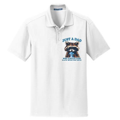 Funny Fathers Day Just A Dad Who Always Came Back With The Milk Raccoon Dry Zone Grid Polo