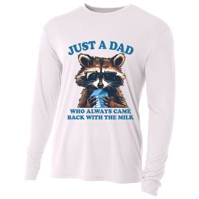 Funny Fathers Day Just A Dad Who Always Came Back With The Milk Raccoon Cooling Performance Long Sleeve Crew