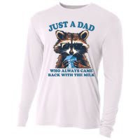 Funny Fathers Day Just A Dad Who Always Came Back With The Milk Raccoon Cooling Performance Long Sleeve Crew