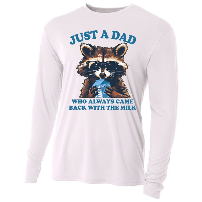 Funny Fathers Day Just A Dad Who Always Came Back With The Milk Raccoon Cooling Performance Long Sleeve Crew