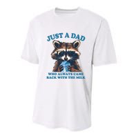Funny Fathers Day Just A Dad Who Always Came Back With The Milk Raccoon Youth Performance Sprint T-Shirt