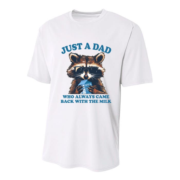Funny Fathers Day Just A Dad Who Always Came Back With The Milk Raccoon Youth Performance Sprint T-Shirt