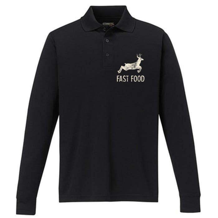 Fast Food Deer Rude Offensive Gifts For Hunters Performance Long Sleeve Polo