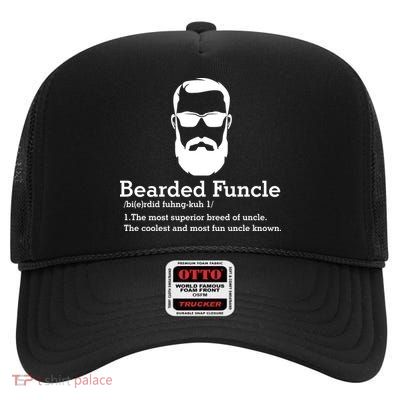 Funny Funcle Definition, Bearded Funcle Tee , Funcle , Beard Lover , Fun Uncle High Crown Mesh Back Trucker Hat