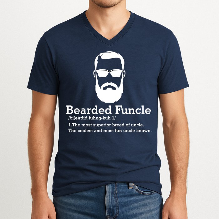 Funny Funcle Definition, Bearded Funcle Tee , Funcle , Beard Lover , Fun Uncle V-Neck T-Shirt