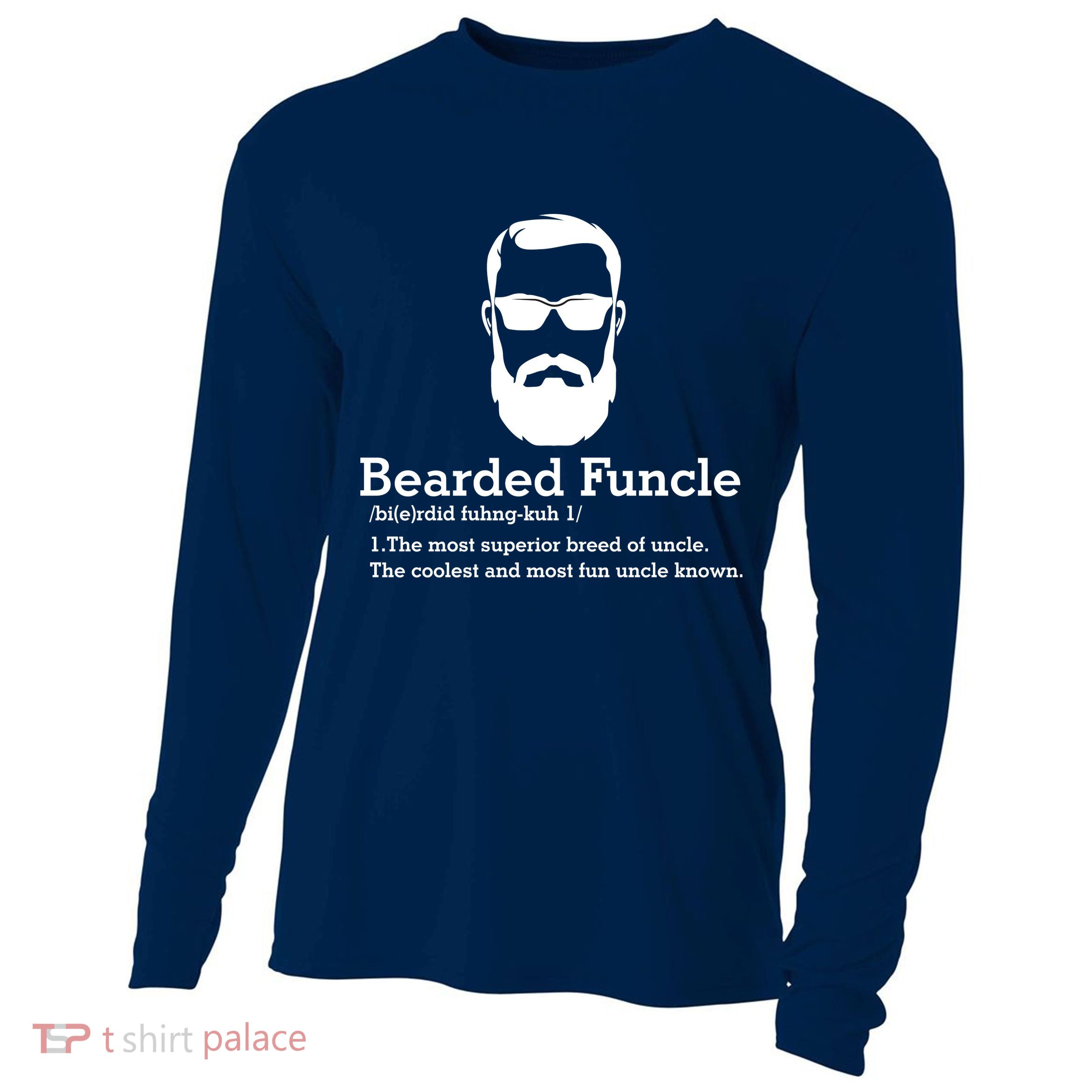 Funny Funcle Definition, Bearded Funcle Tee , Funcle , Beard Lover , Fun Uncle Cooling Performance Long Sleeve Crew