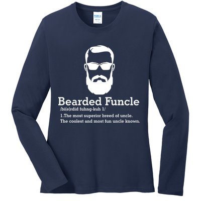 Funny Funcle Definition, Bearded Funcle Tee , Funcle , Beard Lover , Fun Uncle Ladies Long Sleeve Shirt