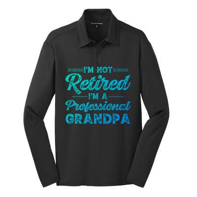 Funny Fathers Day Retired Grandpa Great Gift Silk Touch Performance Long Sleeve Polo