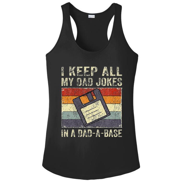 Funny Father's Day Daddy Jokes in Dadabase Vintage Retro Ladies PosiCharge Competitor Racerback Tank