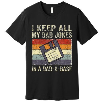 Funny Father's Day Daddy Jokes in Dadabase Vintage Retro Premium T-Shirt