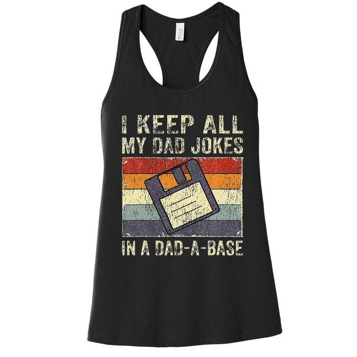 Funny Father's Day Daddy Jokes in Dadabase Vintage Retro Women's Racerback Tank