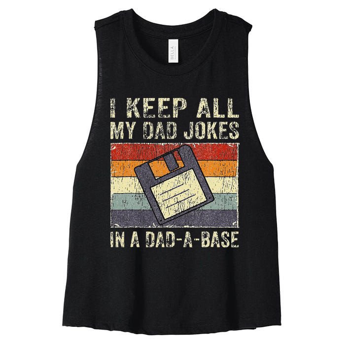 Funny Father's Day Daddy Jokes in Dadabase Vintage Retro Women's Racerback Cropped Tank