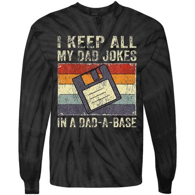 Funny Father's Day Daddy Jokes in Dadabase Vintage Retro Tie-Dye Long Sleeve Shirt