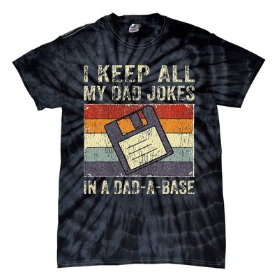 Funny Father's Day Daddy Jokes in Dadabase Vintage Retro Tie-Dye T-Shirt