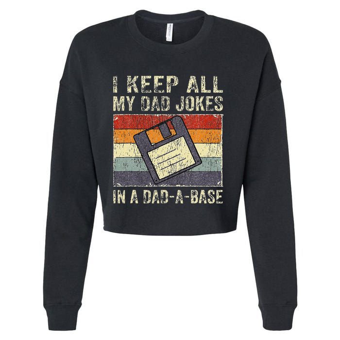 Funny Father's Day Daddy Jokes in Dadabase Vintage Retro Cropped Pullover Crew