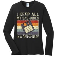 Funny Father's Day Daddy Jokes in Dadabase Vintage Retro Ladies Long Sleeve Shirt