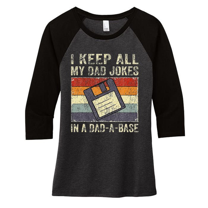 Funny Father's Day Daddy Jokes in Dadabase Vintage Retro Women's Tri-Blend 3/4-Sleeve Raglan Shirt