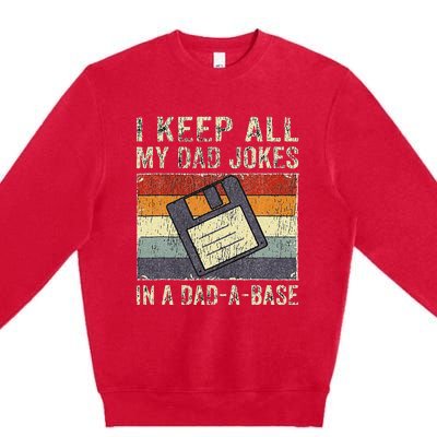 Funny Father's Day Daddy Jokes in Dadabase Vintage Retro Premium Crewneck Sweatshirt