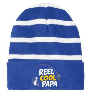 Funny FatherS Day Fish Reel Cool Fisher Papa Fishing Dad Meaningful Gift Striped Beanie with Solid Band