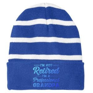 Funny Fathers Day Retired Grandpa Great Gift Striped Beanie with Solid Band