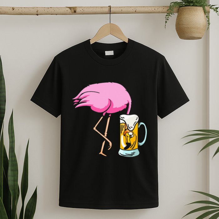 Funny Flamingo Drinking Beer Party Beer Drinker T-Shirt