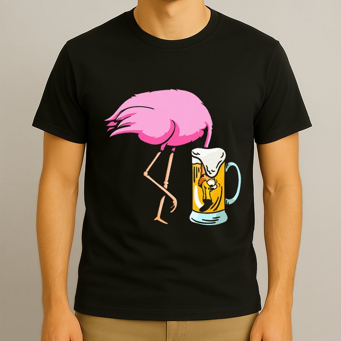 Funny Flamingo Drinking Beer Party Beer Drinker T-Shirt