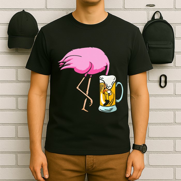 Funny Flamingo Drinking Beer Party Beer Drinker T-Shirt