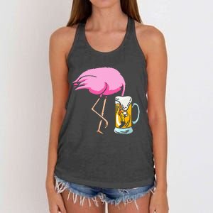 Funny Flamingo Drinking Beer Party Beer Drinker Women's Knotted Racerback Tank