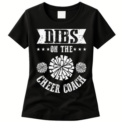 Funny Football Dibs On The Cheer Coach Pom Poms Womens T-Shirt