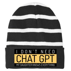 Funny Fathers Day Nerd Gift From Daughter To Dad Chat GPT Striped Beanie with Solid Band