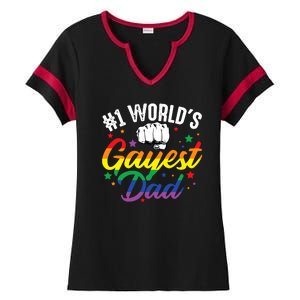 Funny Father's Day #1 World's Gayest Dad LGBT Pride Ladies Halftime Notch Neck Tee