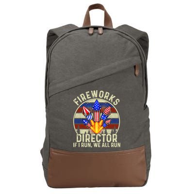 Funny Fireworks Director I Run You Run 4th Of July Vintage Cotton Canvas Backpack