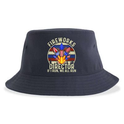 Funny Fireworks Director I Run You Run 4th Of July Vintage Sustainable Bucket Hat