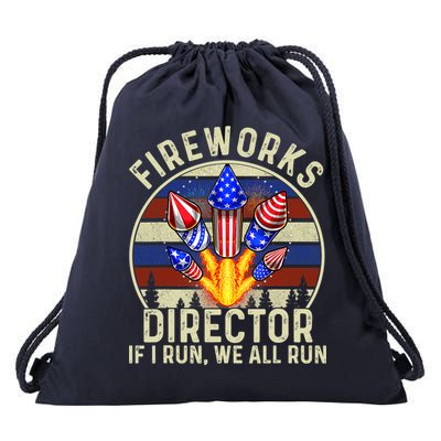 Funny Fireworks Director I Run You Run 4th Of July Vintage Drawstring Bag