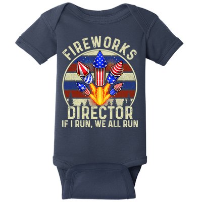 Funny Fireworks Director I Run You Run 4th Of July Vintage Baby Bodysuit