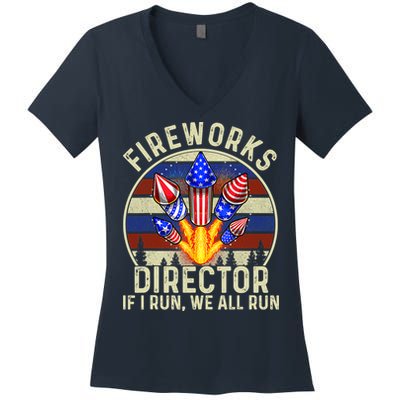 Funny Fireworks Director I Run You Run 4th Of July Vintage Women's V-Neck T-Shirt