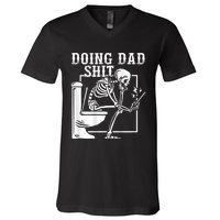 Funny Father Doing Dad Shit Skeleton Toilet V-Neck T-Shirt