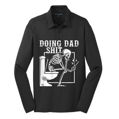 Funny Father Doing Dad Shit Skeleton Toilet Silk Touch Performance Long Sleeve Polo