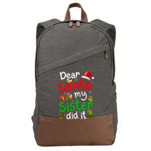 Family Funny Dear Santa My Sister Did It Christmas Pajama Cotton Canvas Backpack