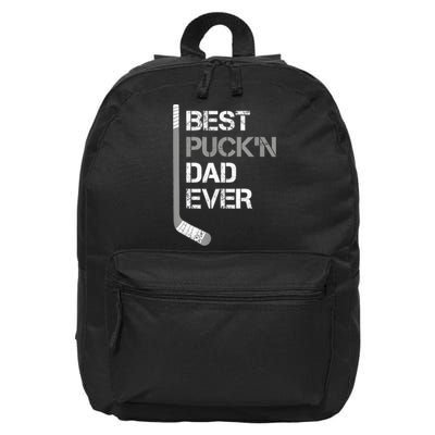 Funny Fathers Day Hockey Dad Best Puckn Dad Ever 16 in Basic Backpack