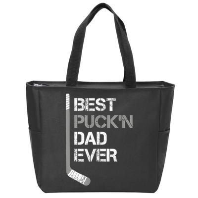 Funny Fathers Day Hockey Dad Best Puckn Dad Ever Zip Tote Bag