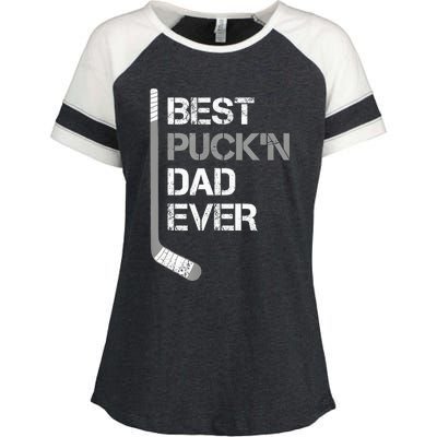 Funny Fathers Day Hockey Dad Best Puckn Dad Ever Enza Ladies Jersey Colorblock Tee