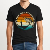 Fishing Father's Day I Can't Work Today My Arm Is In A Cast V-Neck T-Shirt