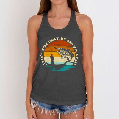 Fishing Father's Day I Can't Work Today My Arm Is In A Cast Women's Knotted Racerback Tank