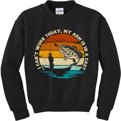 Fishing Father's Day I Can't Work Today My Arm Is In A Cast Kids Sweatshirt