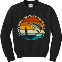 Fishing Father's Day I Can't Work Today My Arm Is In A Cast Kids Sweatshirt