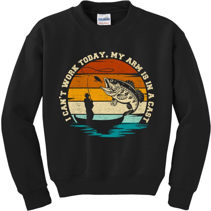 Fishing Father's Day I Can't Work Today My Arm Is In A Cast Kids Sweatshirt