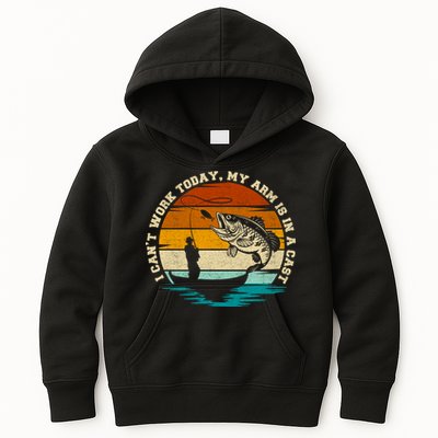 Fishing Father's Day I Can't Work Today My Arm Is In A Cast Kids Hoodie
