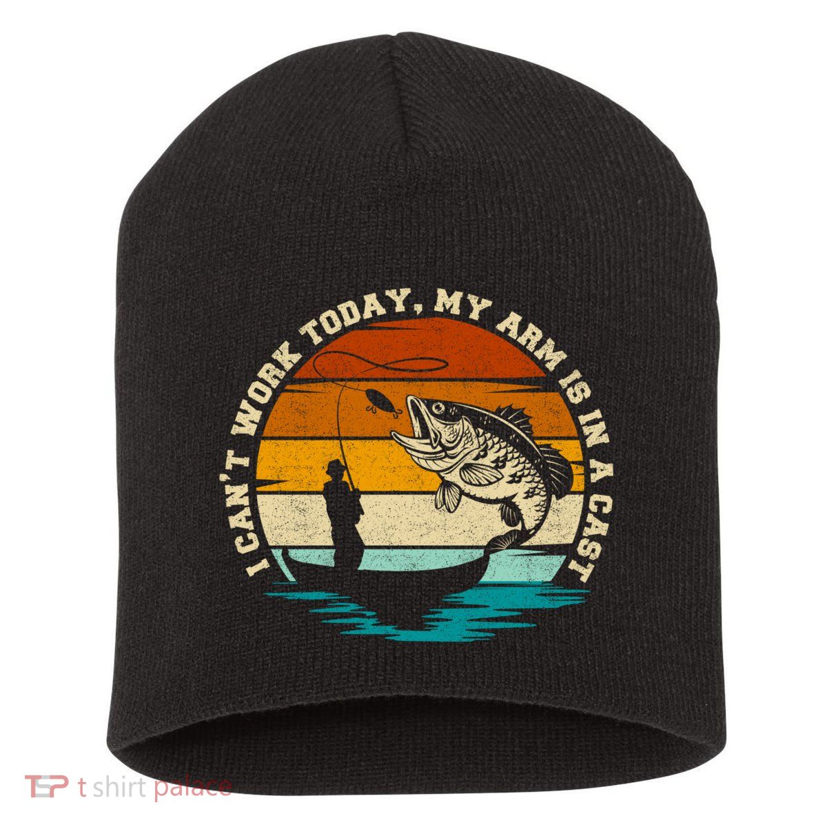 Fishing Father's Day I Can't Work Today My Arm Is In A Cast Short Acrylic Beanie